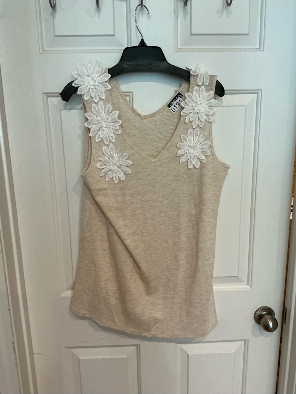 HEIMISH USA Cream Tank Top with White Floral Appliqués